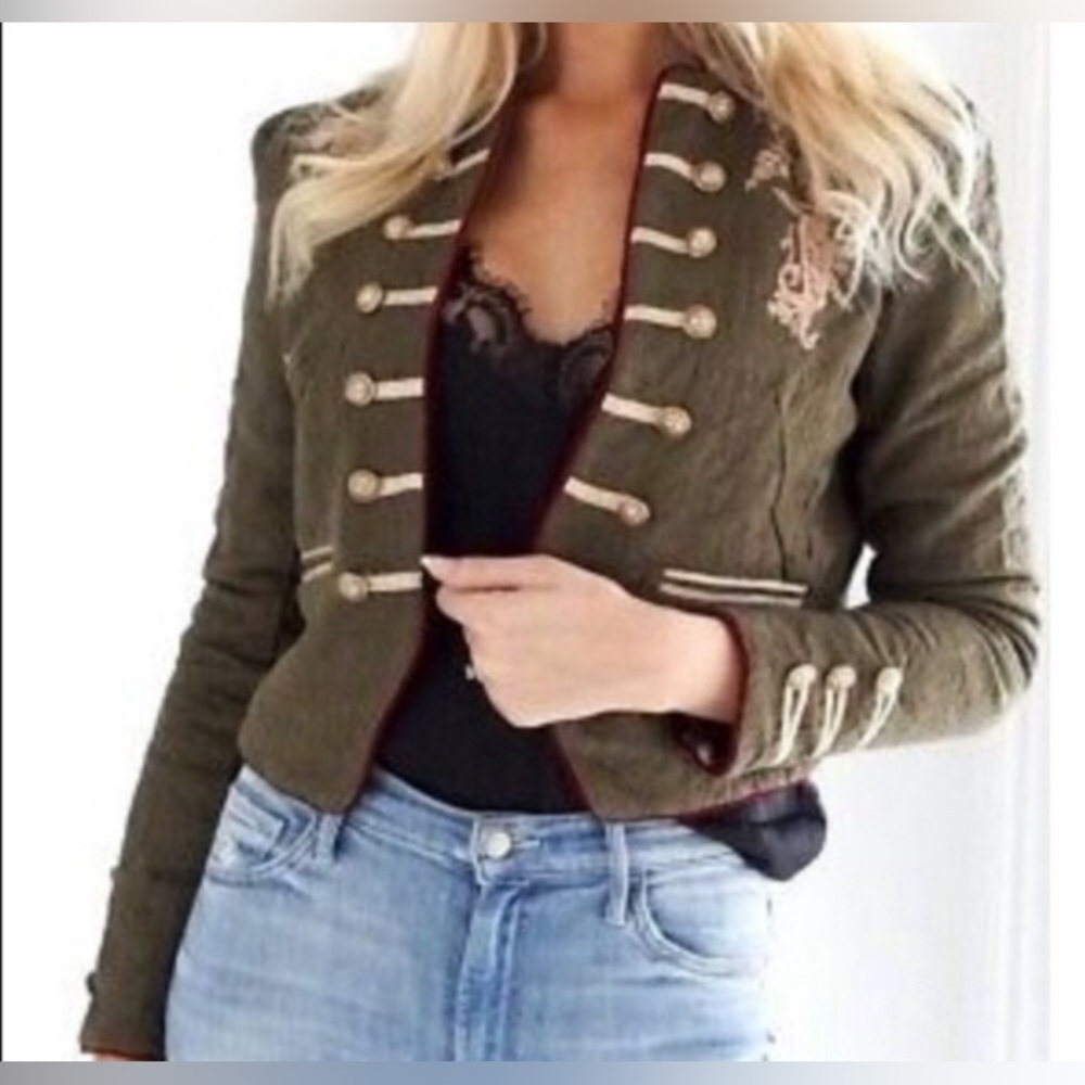💚💛❤️EUC Worn Once Free People Military Olive Green Blazer - Picture 2 of 9